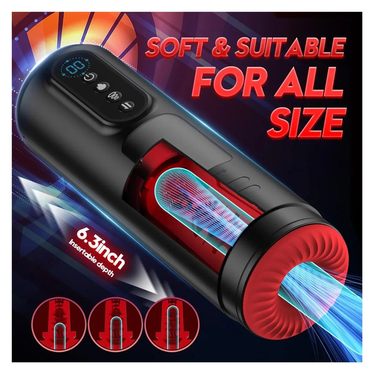 Massaggiatore intimo for uomo adulto, aspirazione, vibrazione, riscaldamento telescopico con display LCD portatile