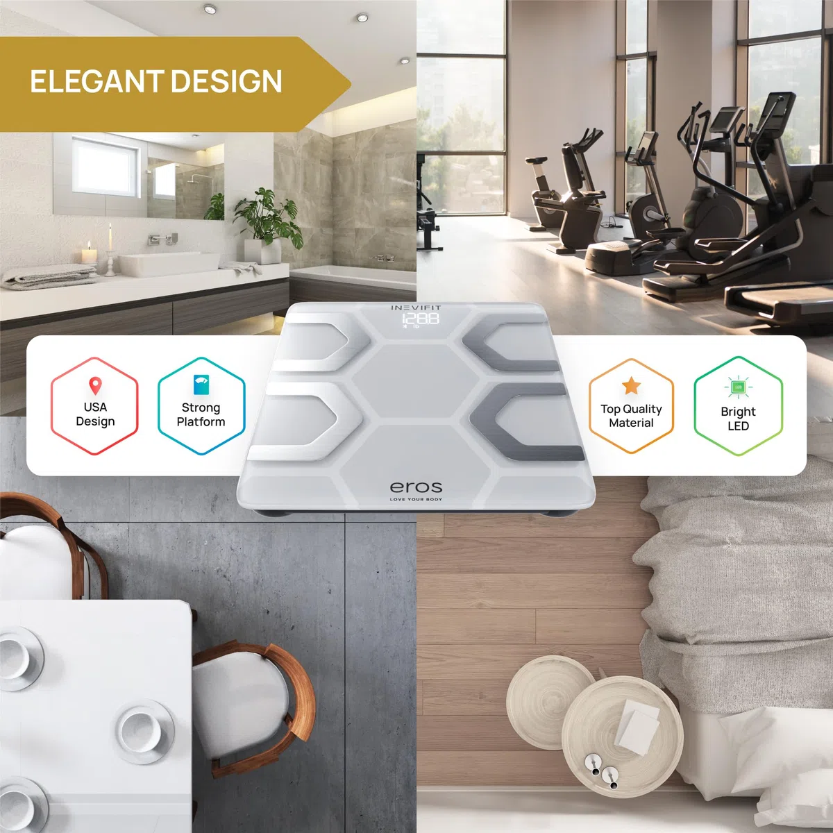 Bilancia pesa-grassi Bluetooth Smart BMI Analizzatore di composizione corporea digitale ad alta precisione per il bagno con APP per smartphone wireless 400 libbre 11,8 x 11,8 pollici (nero) (bianco)