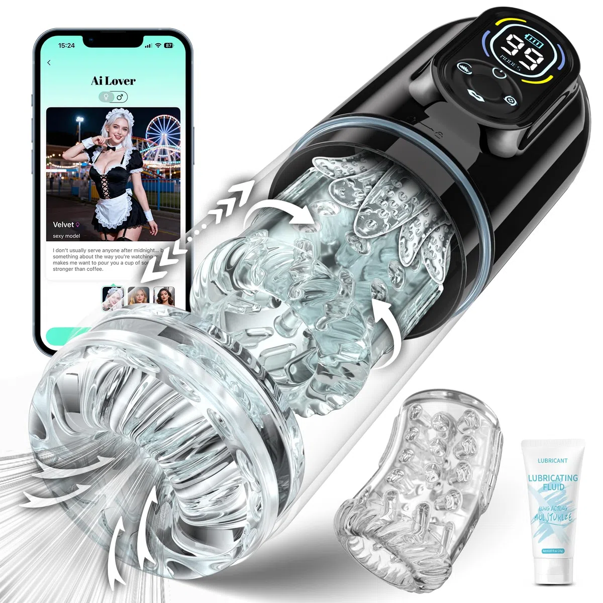 Masturbatore Uomo Sex Toys con IA, Masturvatore per Uomo Realista con 9 Modalità Telescopico Rotazione & Suzione & Vibrazione, Masturbatore Maschile 3D Vagina Sex Toy a Controllo APP Sexytoysys Coppia