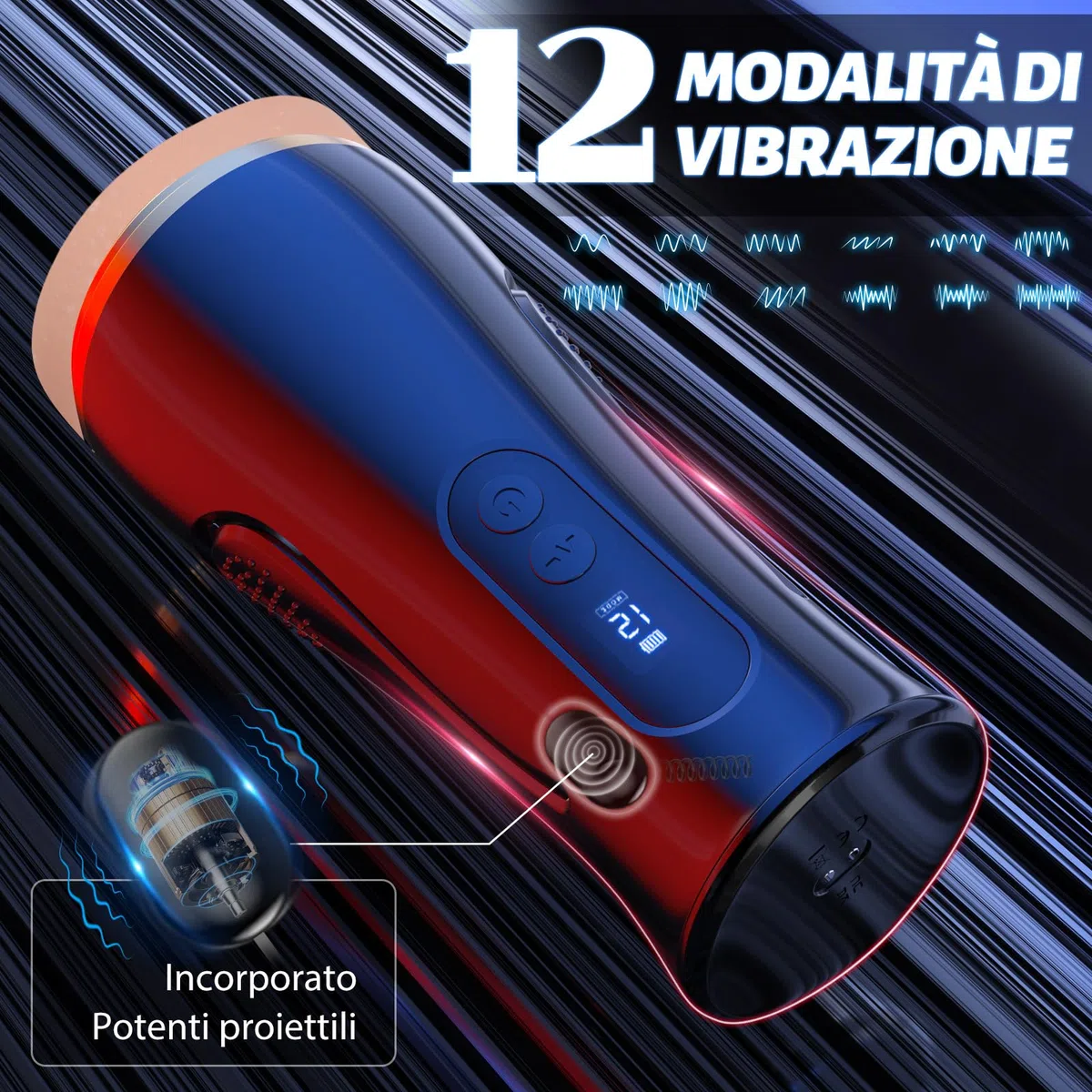 Masturbtore per Uomini Automatico Sex Toys Uomo-7.5' Profondità Inseribile Masturbtore Realistici 3d Con Controllo App, Masturbatore Uomo Con 12 Modalità di Vibrazioni Stimolazione