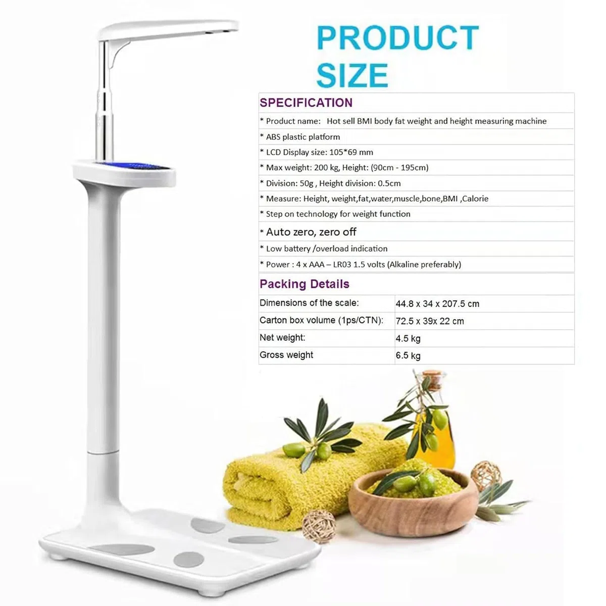 Bilancia Medica Digitale, Analizzatore di Altezza E Grasso Corporeo con Display LCD, Bilancia Medica Multifunzionale Professionale per La Misurazione di Peso/Altezza/Obesità/IMC