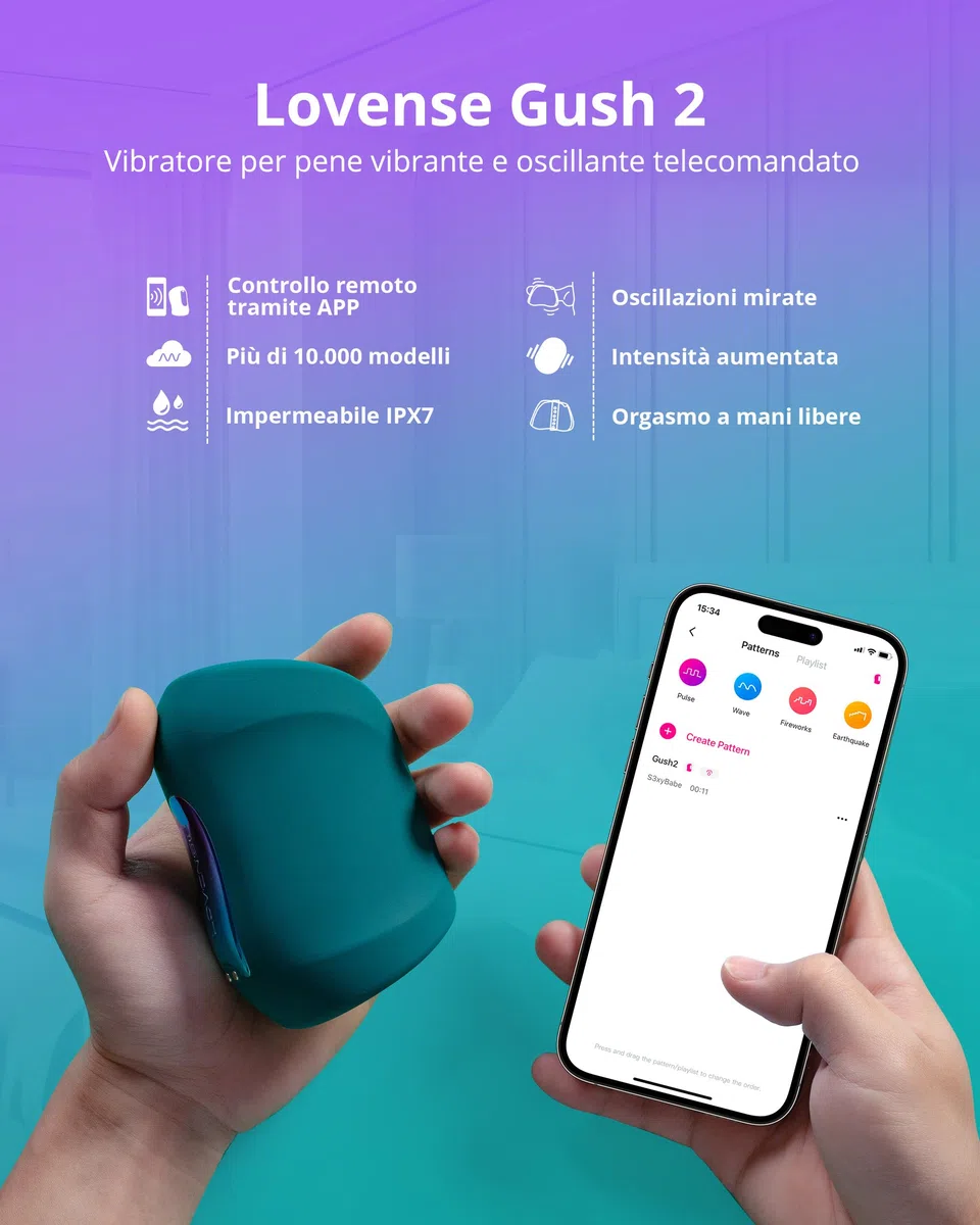 LOVENSE Gush 2 Masturbatore Automatico Maschile, Vibratore Maschile del Pene e Oscillazione, App Giocattoli Sessuali Telecomandati per Uomini, Fibbie Flessibili Regolabili per Uomini