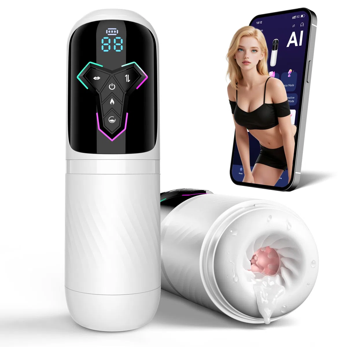 Masturbatore Uomo Sex Toys Interattivo con IA, Masturvatore per Uomo Realista con 10 Modalità Vibrazione 7 Telescopiche e 5 Suzione, Vagina a Vibratoreper Uomo, Sexytoysys Coppia con Controllo APP
