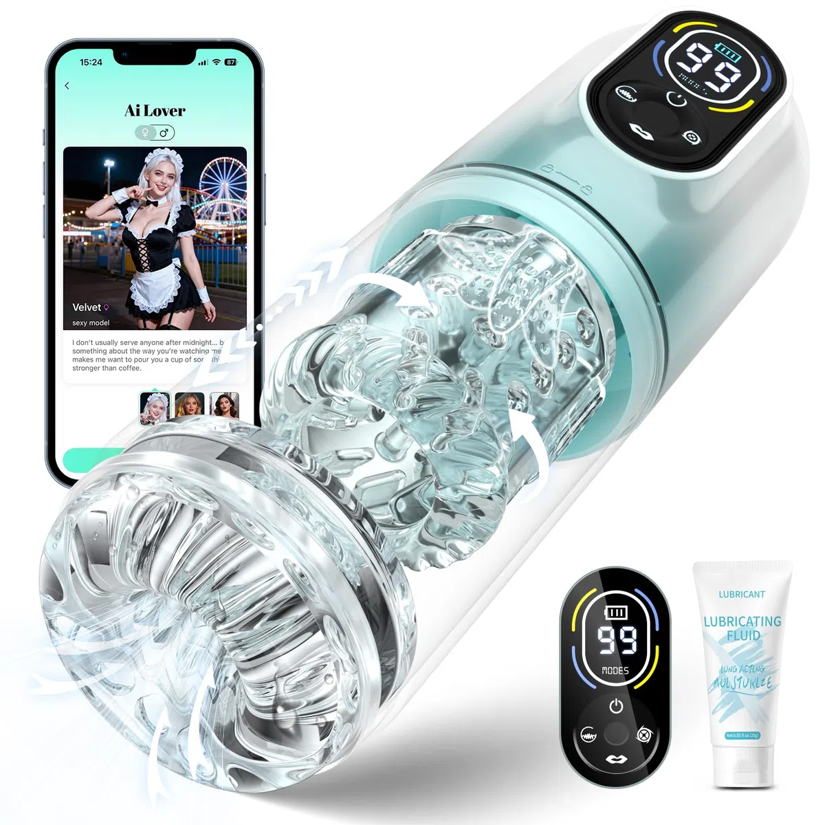 Masturbatore Uomo Sex Toys con IA, Masturvatore per Uomo Realista con 9 Modalità Telescopico Rotazione & Suzione & Vibrazione, Masturbatore Maschile Vibratoreper Uomo a Controllo APP Sexytoysys Coppia