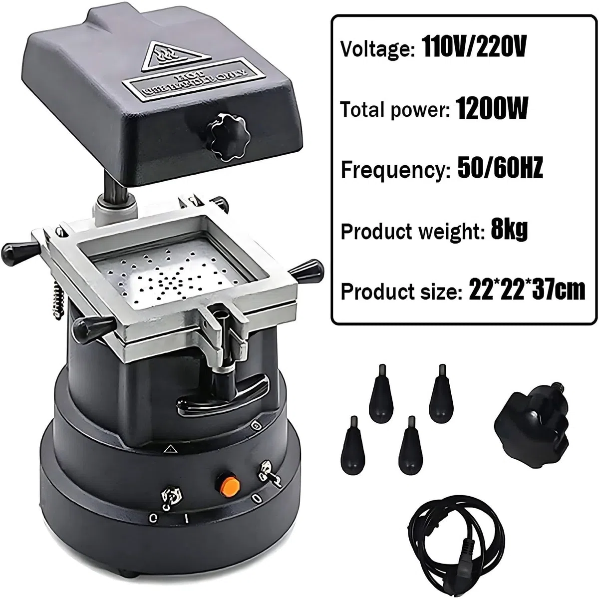 Macchina di formatura sottovuoto dentale da 1200 W, riscaldamento rapido con tecnologia di adsorbimento migliorata Fermo ortodontico Macchina di laminazione dentale Stampaggio sottovuoto Kit dentario
