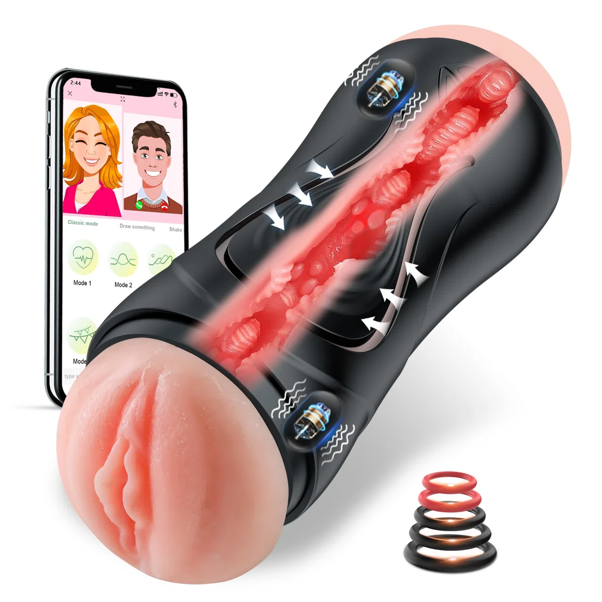 Masturbatore per Uomini Sex Toys - Masturvatore Sexytoysys Uomo Pene con 9 Modalità di Vibrazione & Doppi Canali di Vibrazione, Masturbazione Maschile Sex Toy con 3D Vagina Finta Giocattoli Sessuali