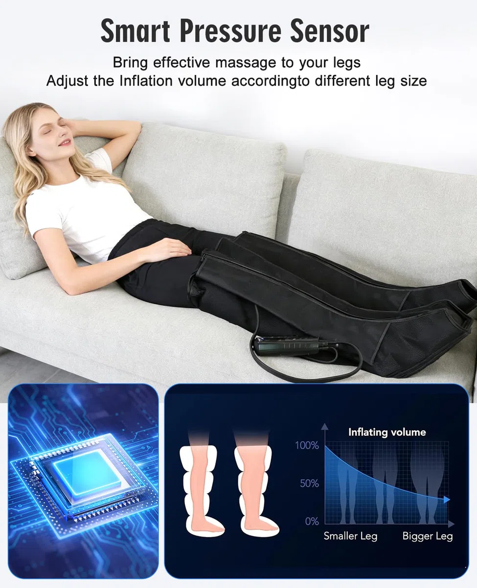Kalamera Massaggiatore per gambe a compressione ad aria con stivali con cerniera, 6 modalità, 3 livelli di intensità con timer, massaggio avvolgente per piedi, polpacci e cosce, sistema di