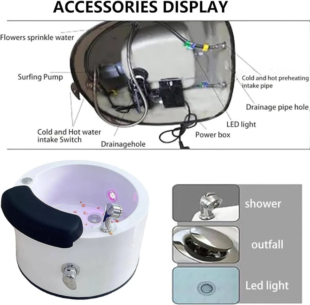 Pediluvio Acrilico con Massaggio, Luci LED e Scarico Automatico per Relax e Cura dei Piedi