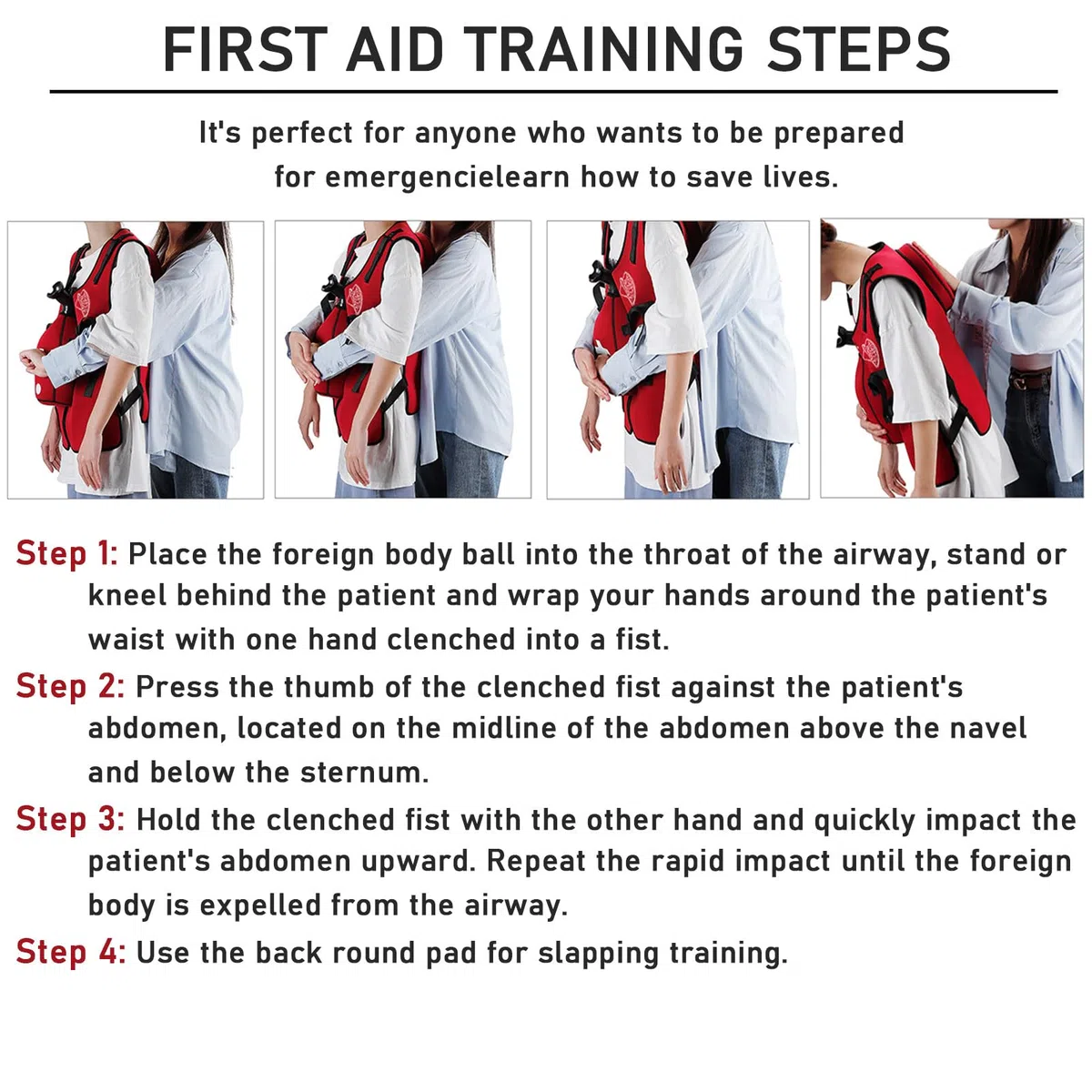 Gilet da Allenamento Anti-Soffocamento, Addestramento di Primo Soccorso Cpr, Istruttore di Soffocamento, per Insegnamento di Primo Soccorso per Infermieri e Studenti Pratica,Adults-C