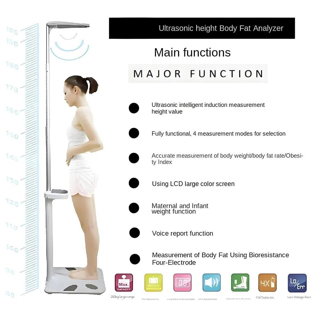Bilancia Medica Digitale, Analizzatore di Altezza E Grasso Corporeo con Display LCD, Bilancia Medica Multifunzionale Professionale per La Misurazione di Peso/Altezza/Obesità/IMC
