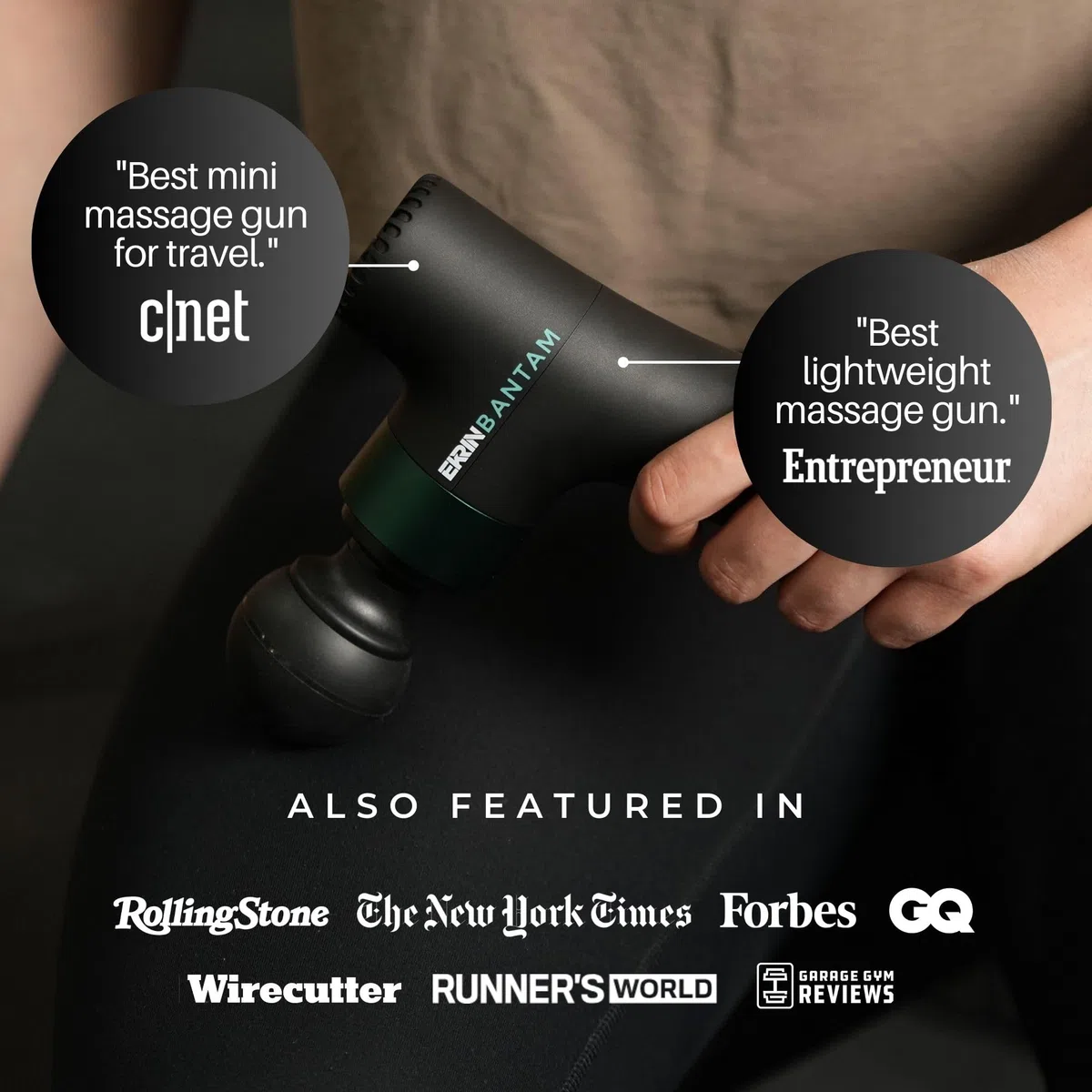 Ekrin Athletics Bantam - Mini pistola massaggiante a percussione, sottile e leggera, per muscoli doloranti e recupero, lunga durata della batteria, 3 velocità e 4 accessori, per muoversi meglio e