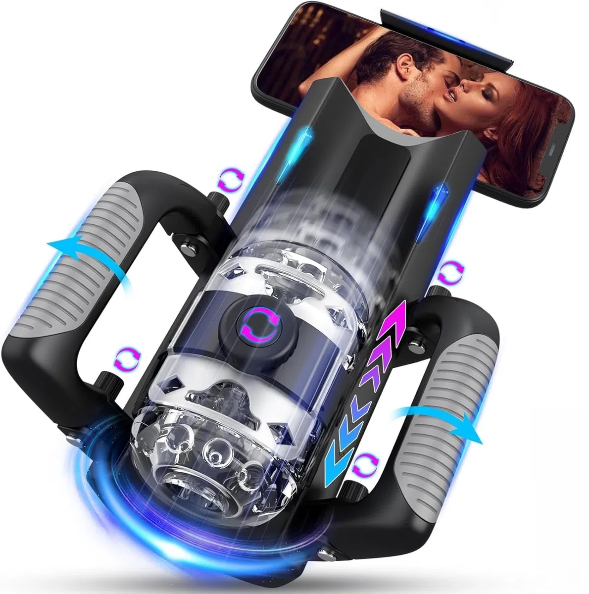 Sex toys masturbatore maschile per uomo: automatico con supporto per telefono e manico pieghevole, distanza di spinta 12 cm, forma, vagina maschile.