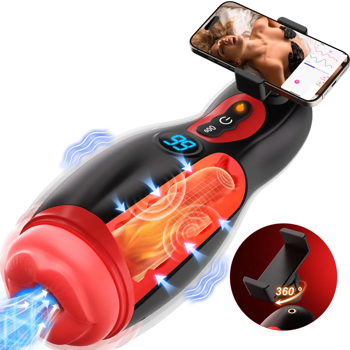 Masturbatore Uomo Sex Toys, Bocca Sexy Masturvatore per Uomo con Supporto per Telefono, Riscaldamento Masturbtore per pene Vagina Vibratore per Uomo Sex Toy con 9 Modalità di Suzione & Vibrazione