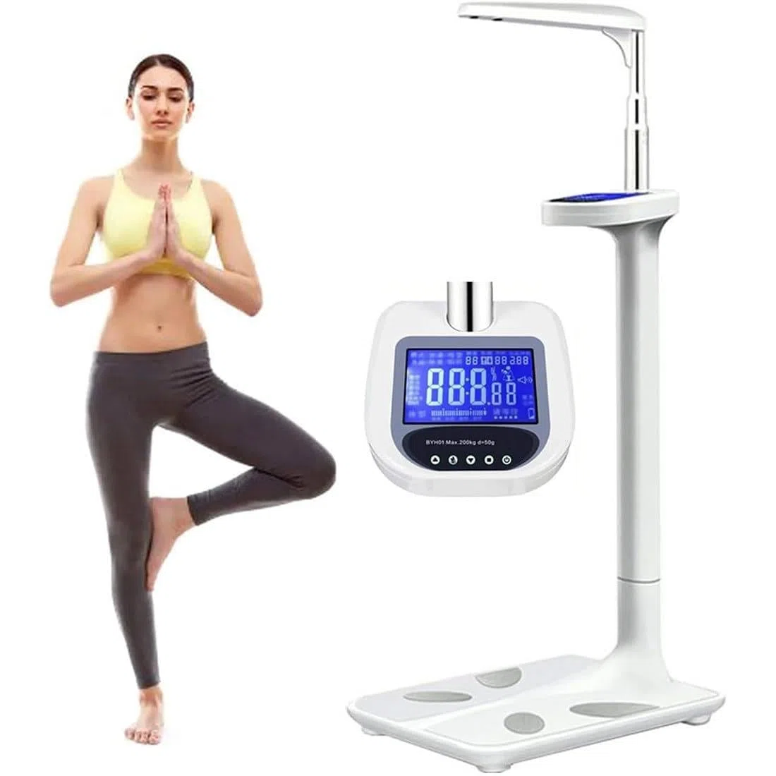 Bilancia Medica Digitale, Analizzatore di Altezza E Grasso Corporeo con Display LCD, Bilancia Medica Multifunzionale Professionale per La Misurazione di Peso/Altezza/Obesità/IMC