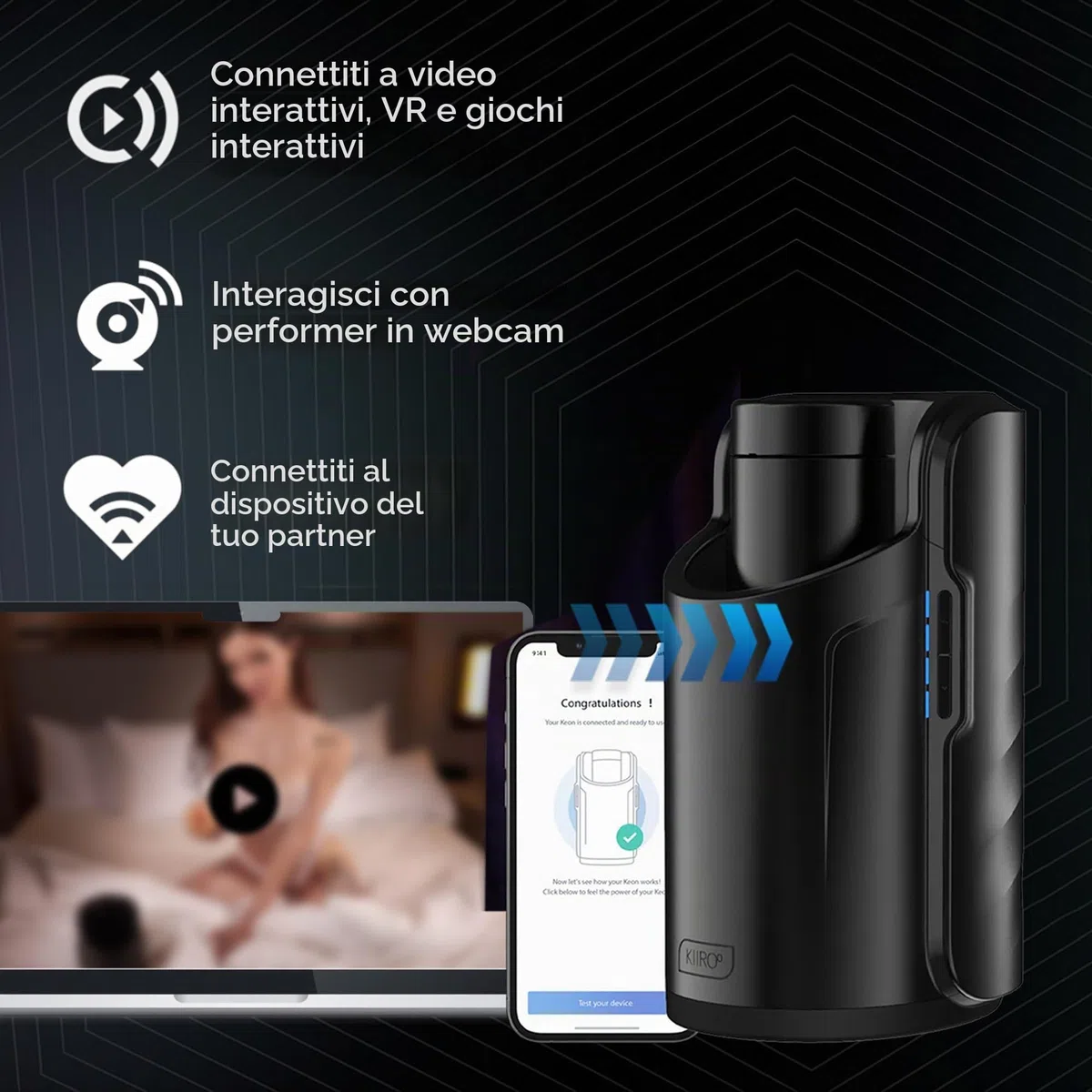 Masturbatore Maschile Automatico e Giocattoli Sessuali Maschili Kiiroo Keon Combo: Masturbatori Automatici di Kiiroo Che Emulano il Video Che Stai Guardando, Perfetti Giocattoli Sessuali per Uomini