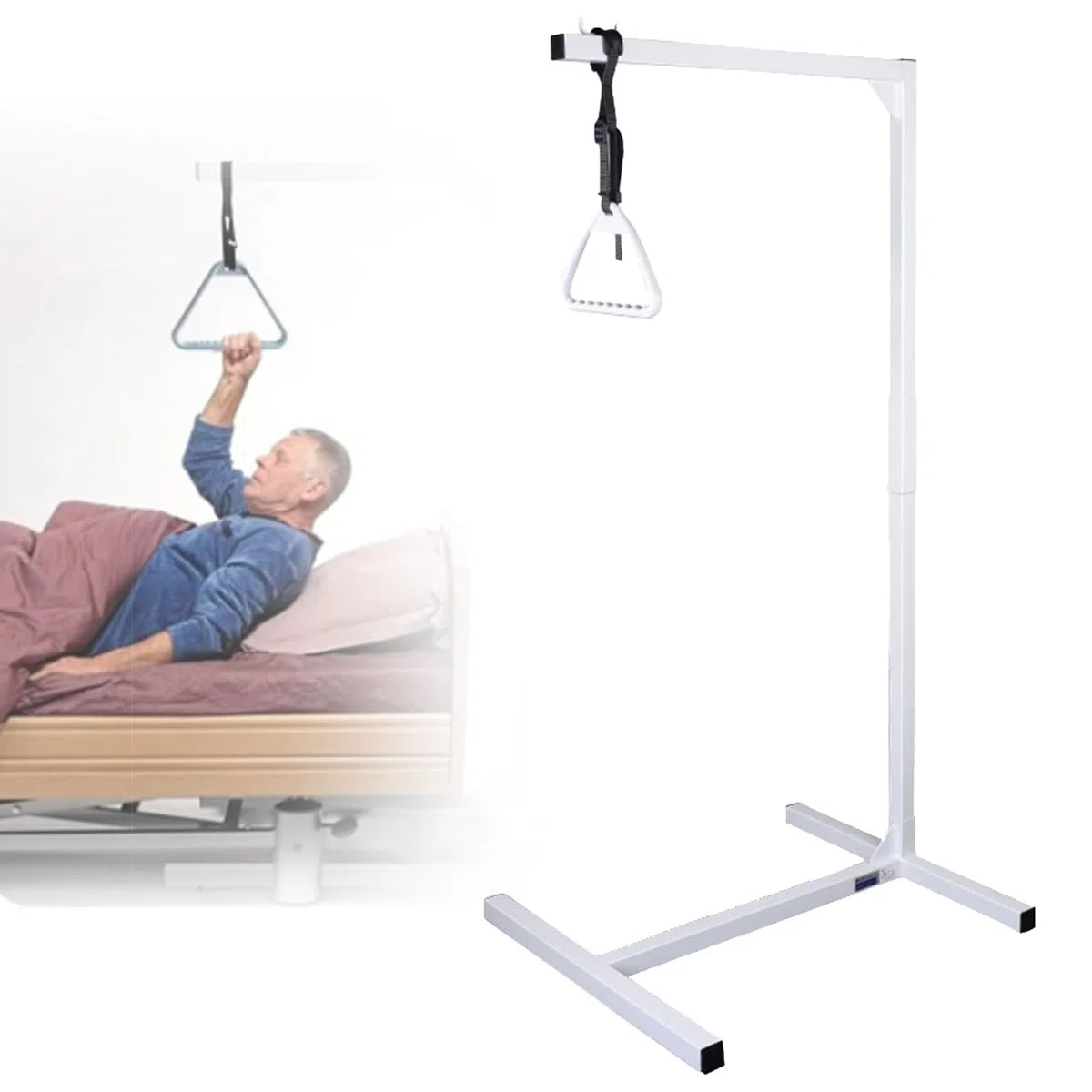 Trapezio da letto per la mobilità, capacità di peso di 113,4 kg, robusto supporto per trasferimento paziente, ideale per anziani e riposizionamento, supporto da pavimento per un migliore accesso al