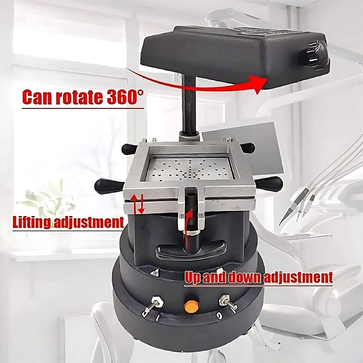 Macchina di formatura sottovuoto dentale da 1200 W, riscaldamento rapido con tecnologia di adsorbimento migliorata Fermo ortodontico Macchina di laminazione dentale Stampaggio sottovuoto Kit dentario