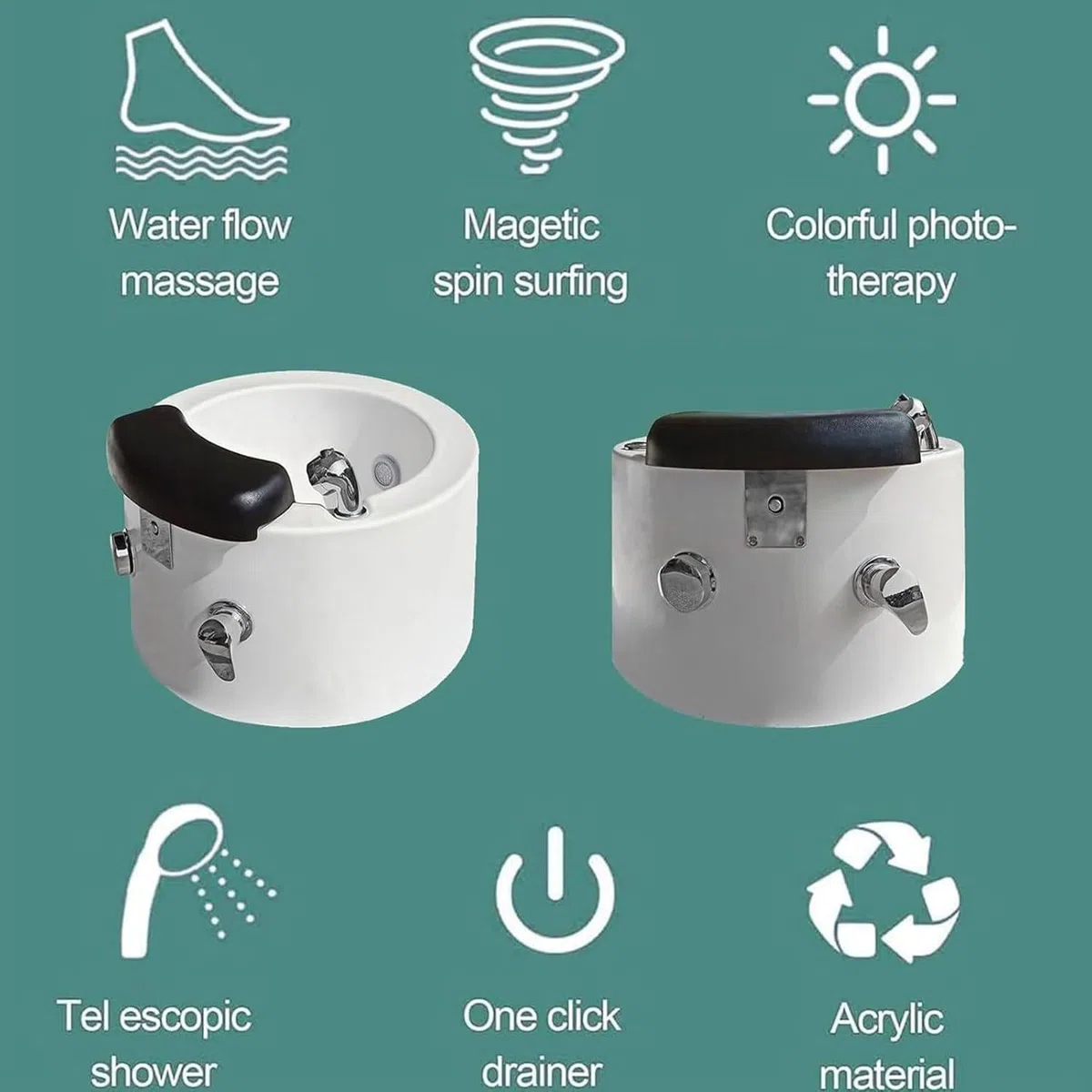 Pediluvio Acrilico con Massaggio, Luci LED e Scarico Automatico per Relax e Cura dei Piedi