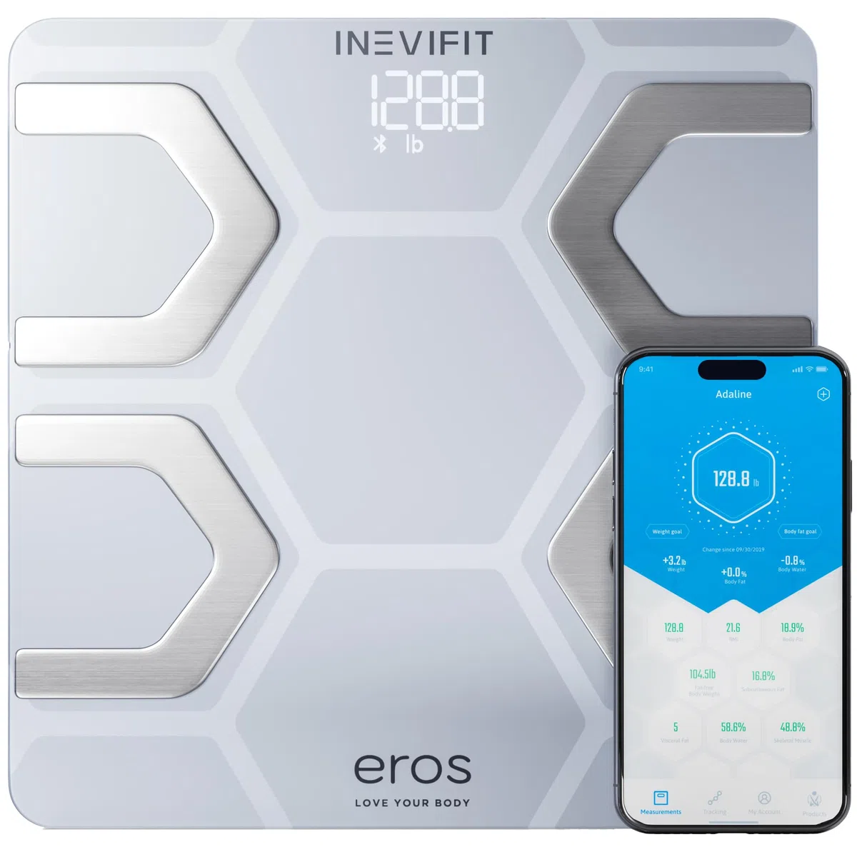 Bilancia pesa-grassi Bluetooth Smart BMI Analizzatore di composizione corporea digitale ad alta precisione per il bagno con APP per smartphone wireless 400 libbre 11,8 x 11,8 pollici (nero) (bianco)