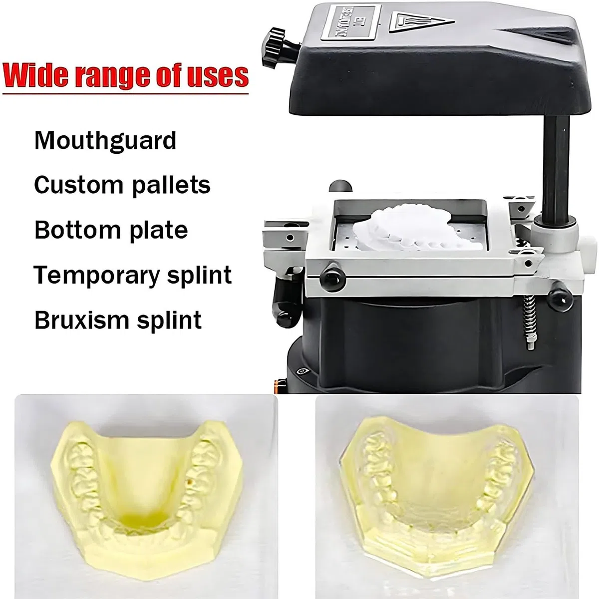Macchina di formatura sottovuoto dentale da 1200 W, riscaldamento rapido con tecnologia di adsorbimento migliorata Fermo ortodontico Macchina di laminazione dentale Stampaggio sottovuoto Kit dentario
