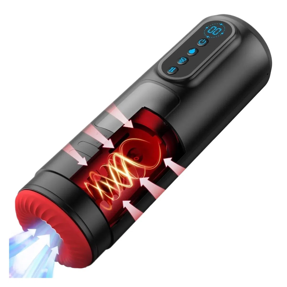 Massaggiatore intimo for uomo adulto, aspirazione, vibrazione, riscaldamento telescopico con display LCD portatile